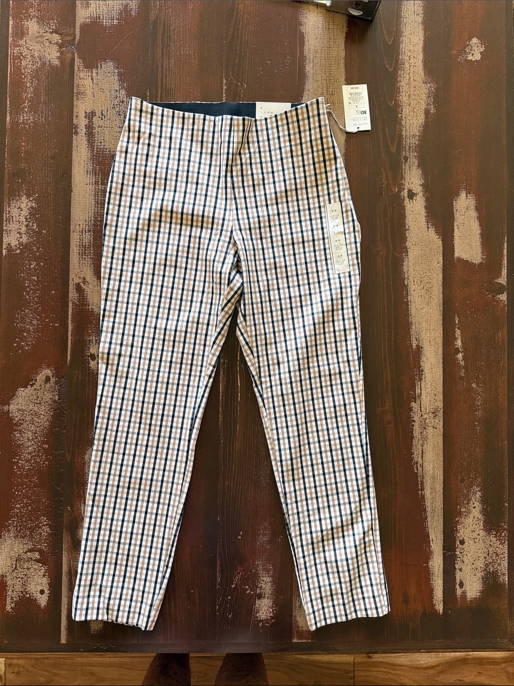 a new day Women's Slim Check Trousers - Cream & Black